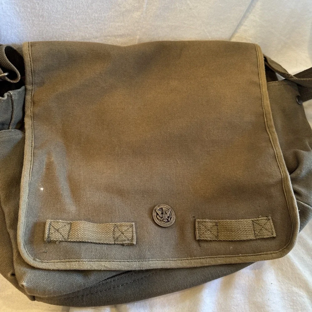 VTG Military Style Canvas Messenger Bag Olive Green Crossbody Utility Satchel